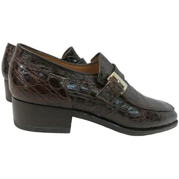 Vintage Hanover Exotic Alligator Monk Strap Loafers Brown Dress Shoes Italy 9C - Picture 11 of 12